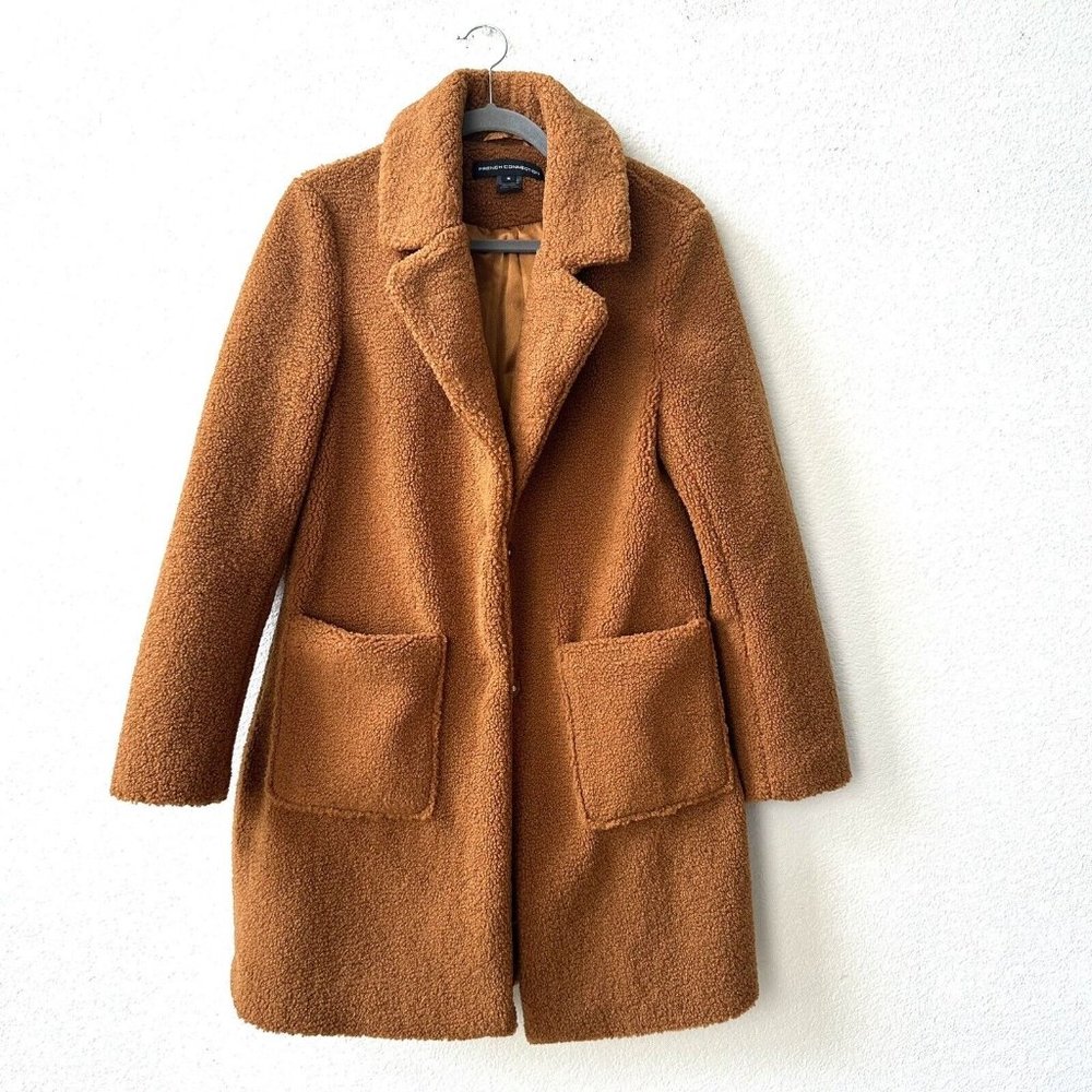 FRENCH CONNECTION Notch Collar Faux Fur Teddy Coat Size M - Picture 2 of 11